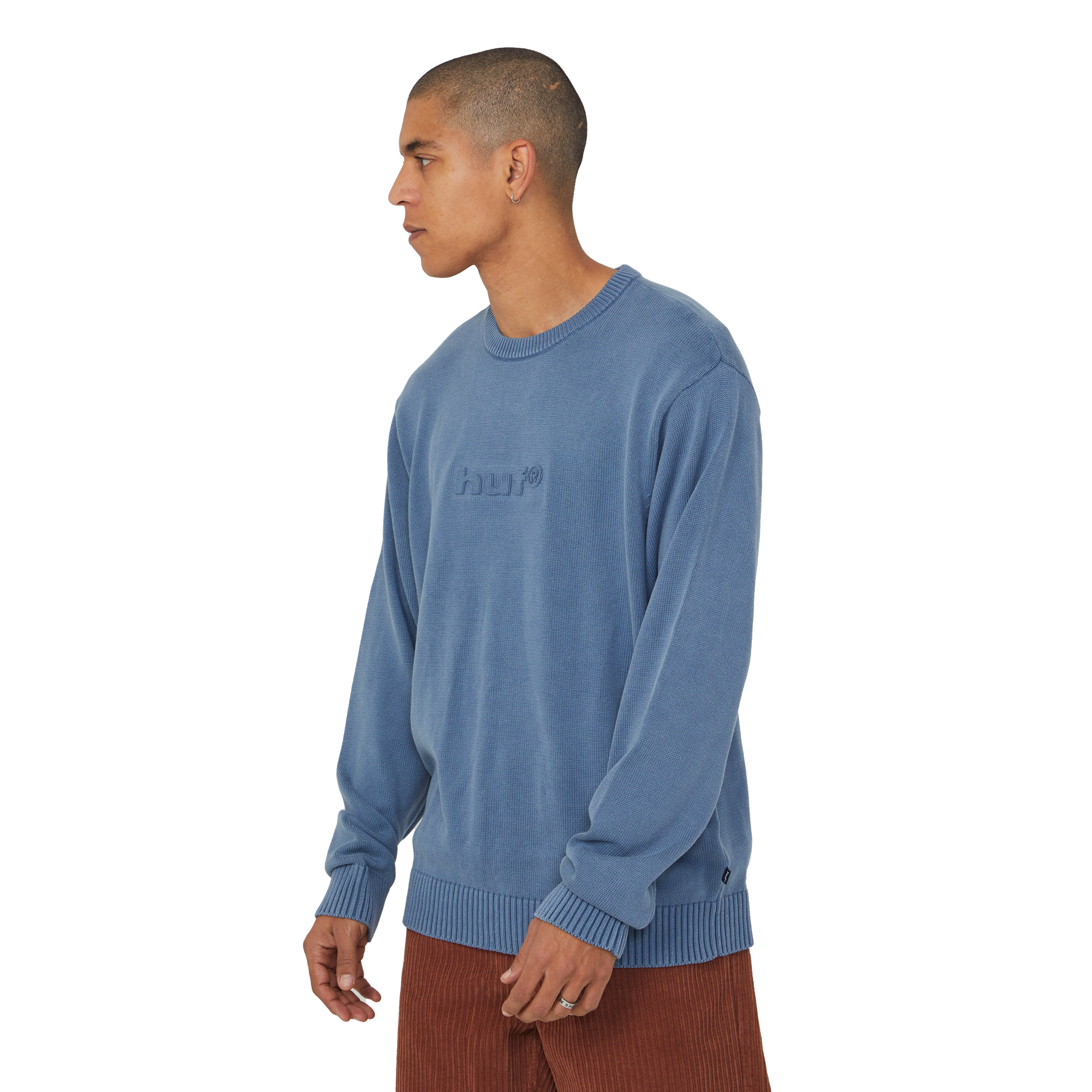 Huf Pacific Wash Embossed Crewneck Sweater Blue
