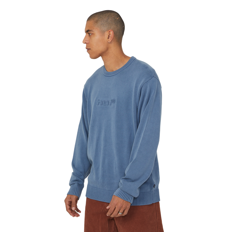 Huf Pacific Wash Embossed Crewneck Sweater Blue