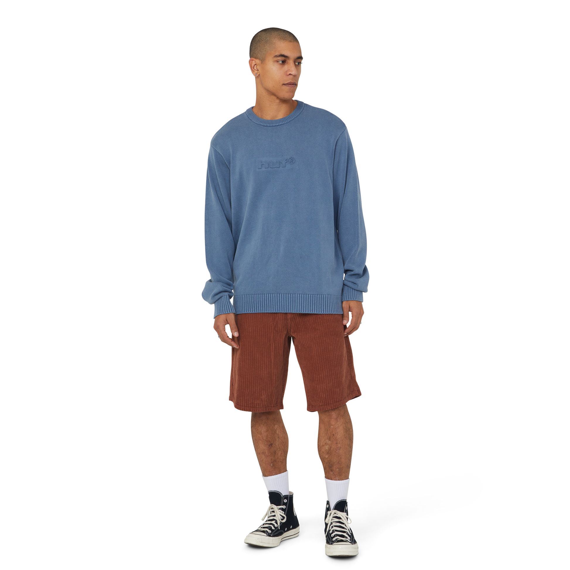 Huf Pacific Wash Embossed Crewneck Sweater Blue