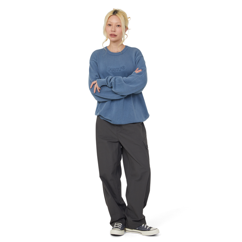 Huf Pacific Wash Embossed Crewneck Sweater Blue