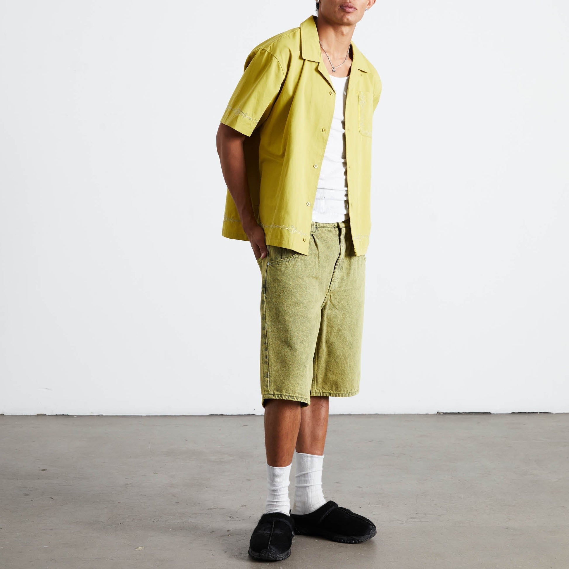 Huf Pinstripe Embroidered Resort Shirt Avocado