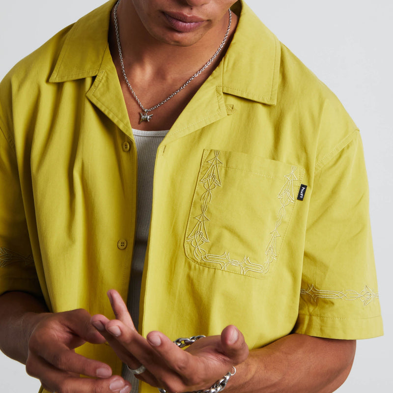 Huf Pinstripe Embroidered Resort Shirt Avocado
