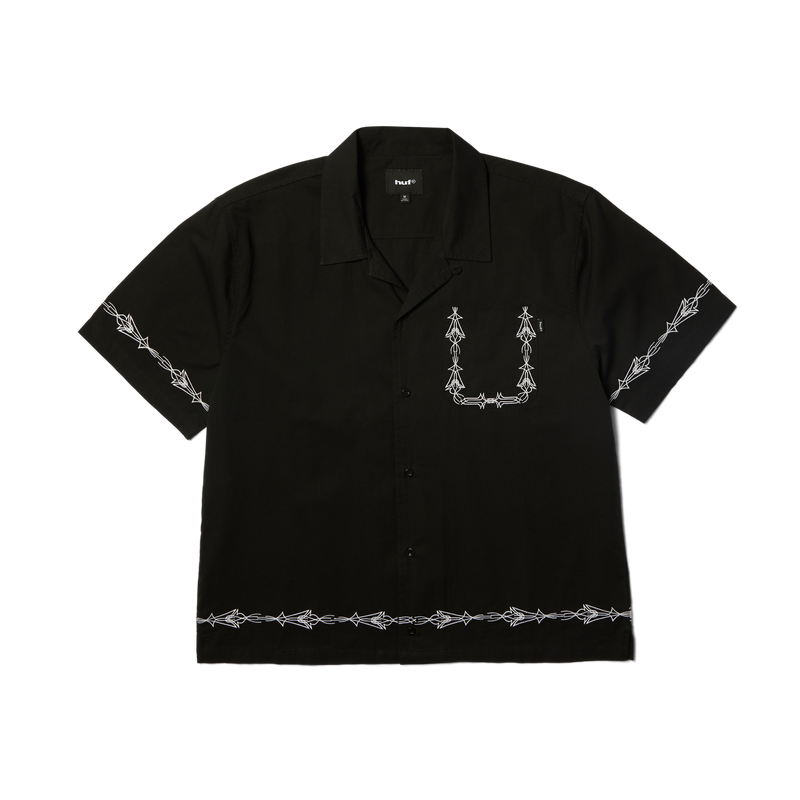 Huf Pinstripe Embroidered Resort Shirt Black