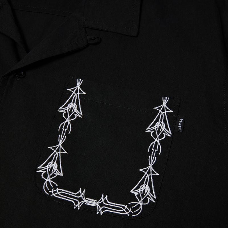 Huf Pinstripe Embroidered Resort Shirt Black