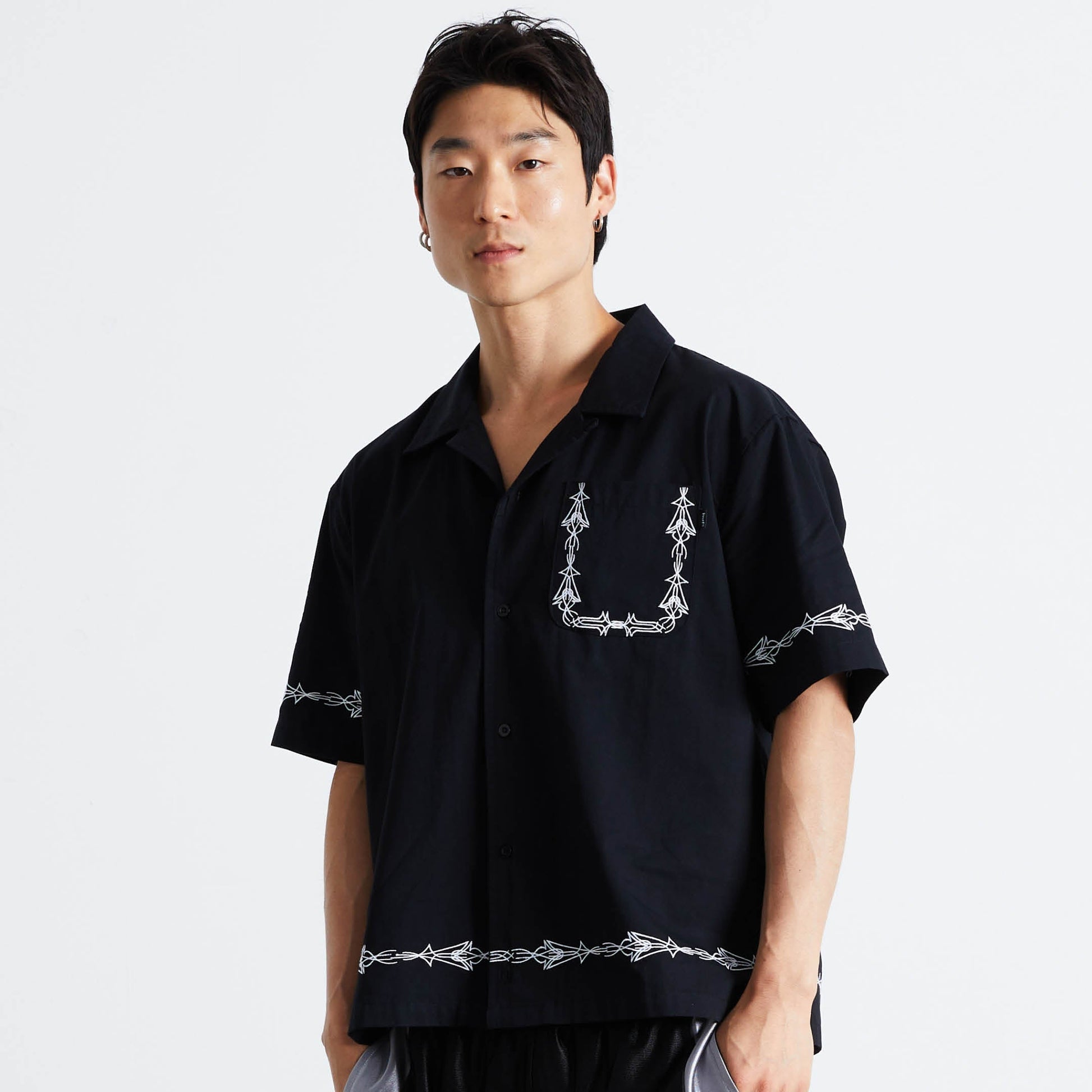 Huf Pinstripe Embroidered Resort Shirt Black