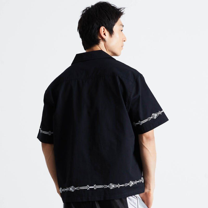 Huf Pinstripe Embroidered Resort Shirt Black