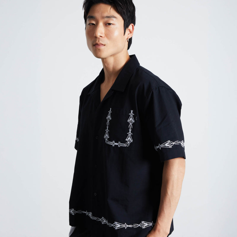 Huf Pinstripe Embroidered Resort Shirt Black