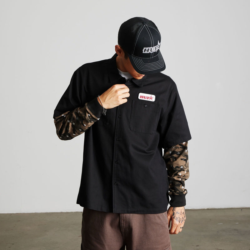 HUF Shadows Long Sleeve Work Shirt Black