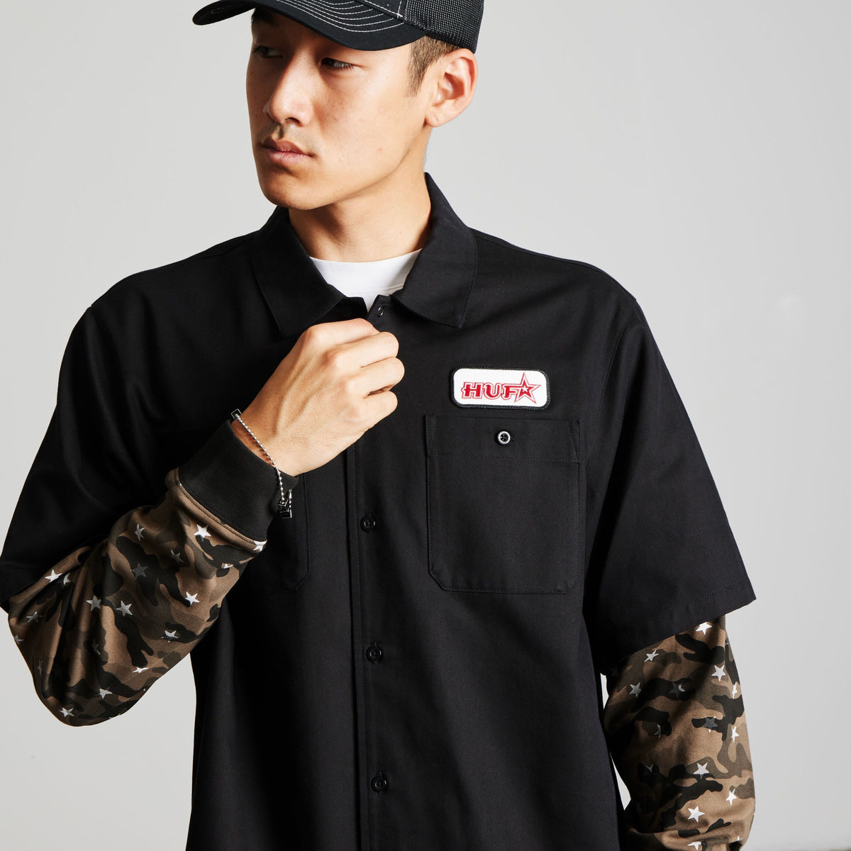 HUF Shadows Long Sleeve Work Shirt Black