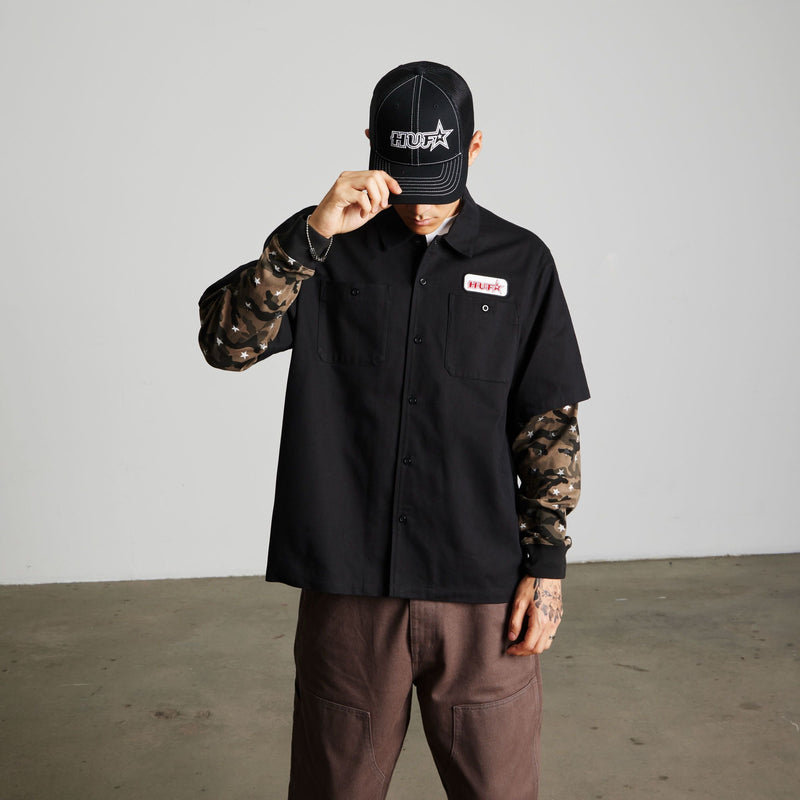 HUF Shadows Long Sleeve Work Shirt Black