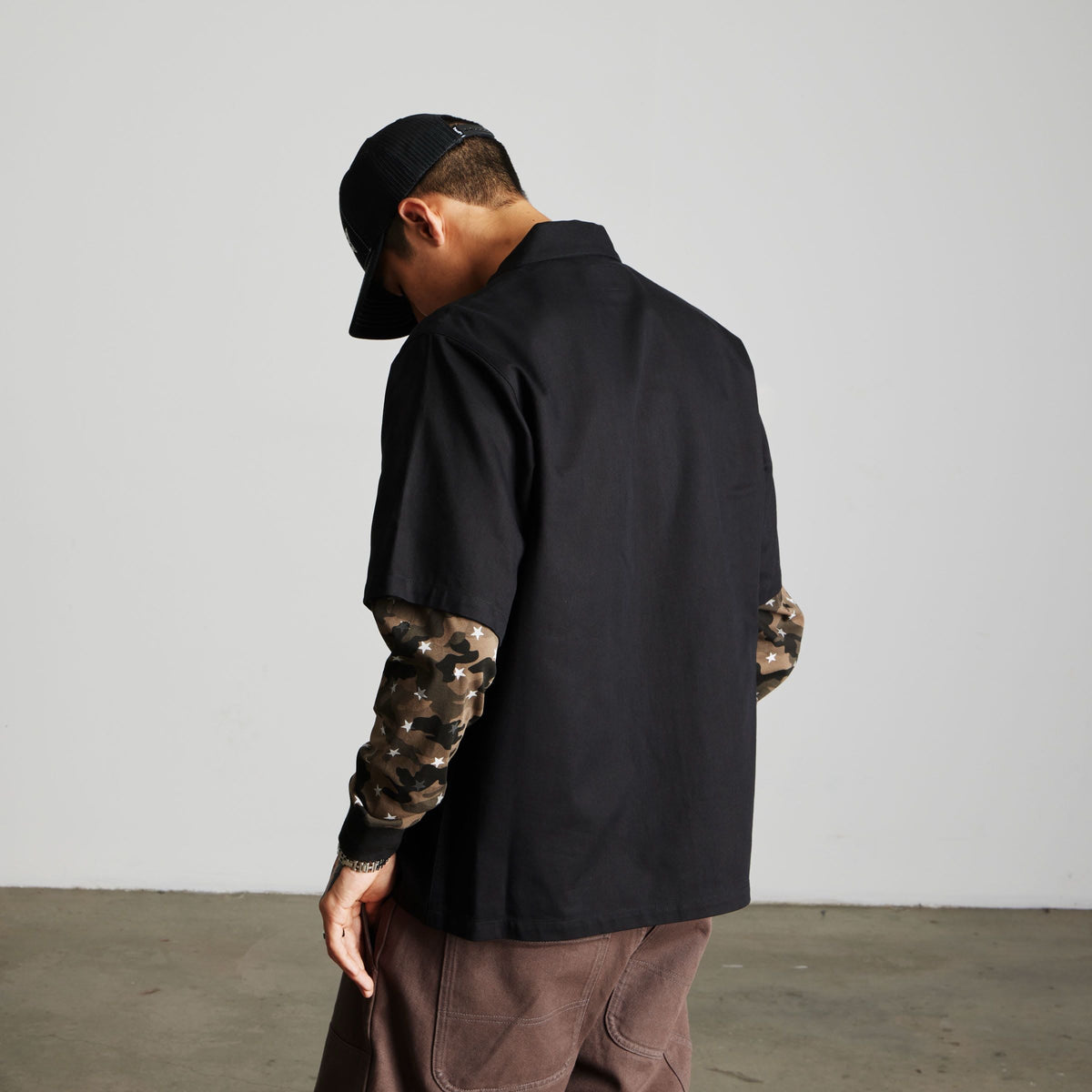 HUF Shadows Long Sleeve Work Shirt Black