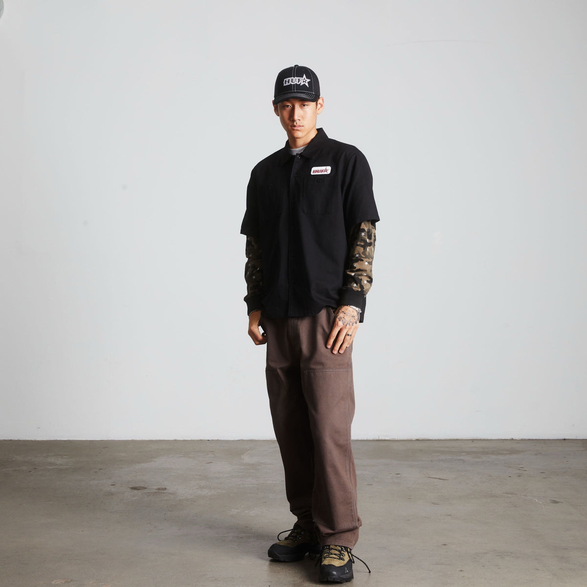 HUF Shadows Long Sleeve Work Shirt Black
