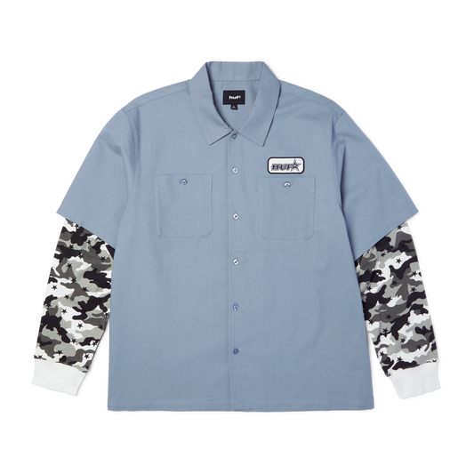 HUF Shadows Long Sleeve Work Shirt Light Blue