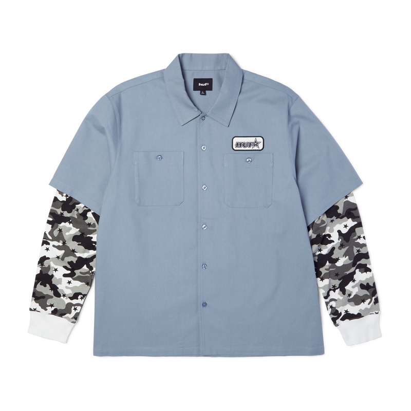 HUF Shadows Long Sleeve Work Shirt Light Blue