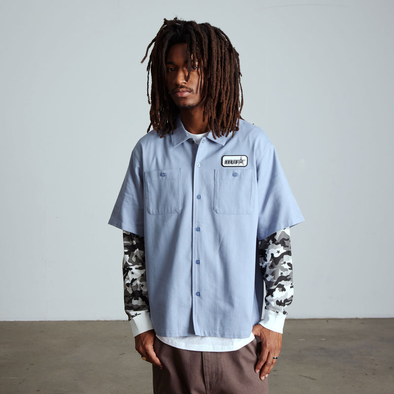 HUF Shadows Long Sleeve Work Shirt Light Blue