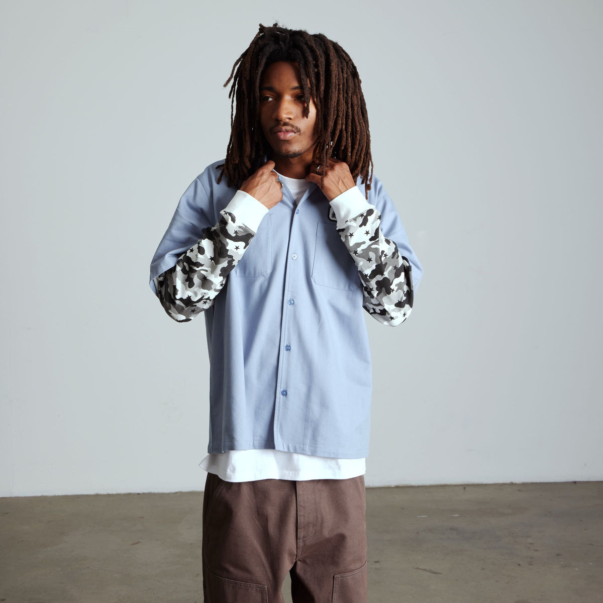 HUF Shadows Long Sleeve Work Shirt Light Blue