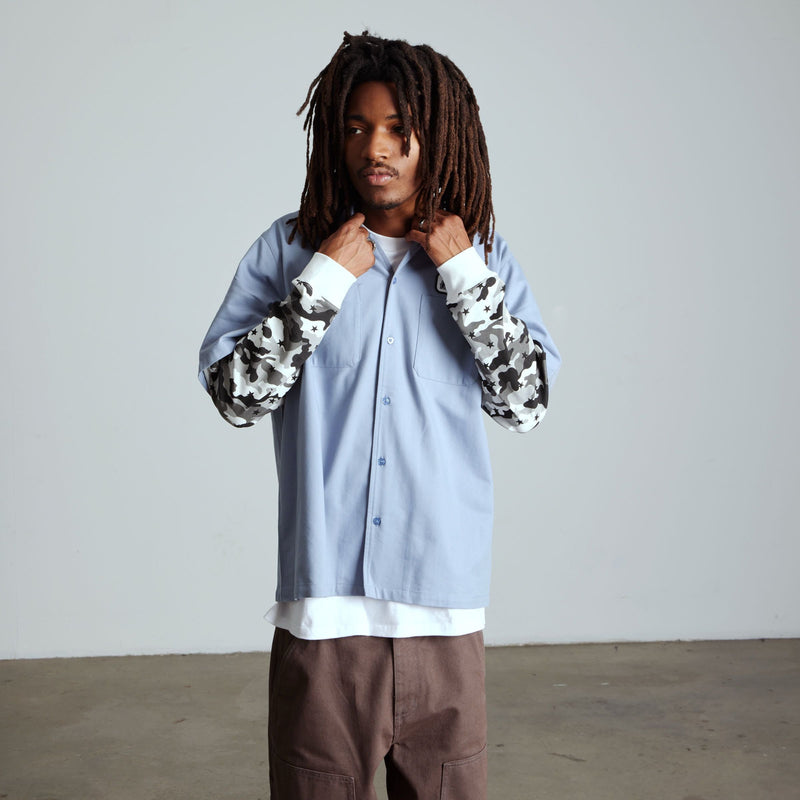 HUF Shadows Long Sleeve Work Shirt Light Blue