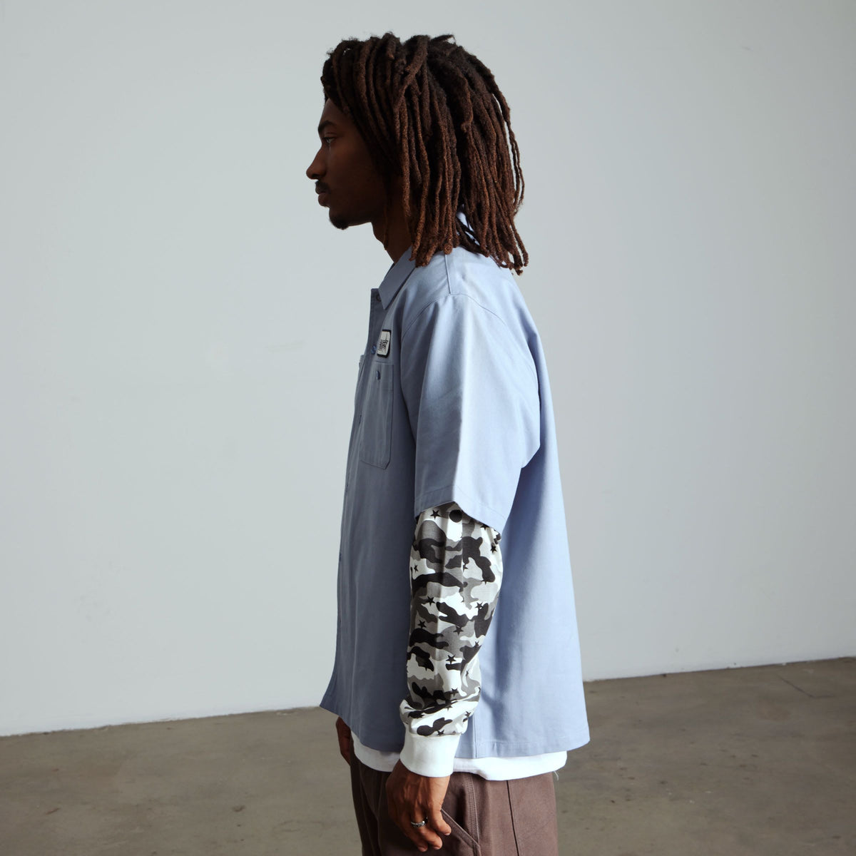 HUF Shadows Long Sleeve Work Shirt Light Blue