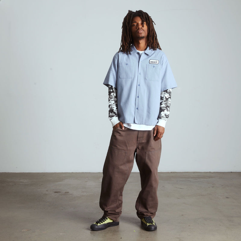 HUF Shadows Long Sleeve Work Shirt Light Blue