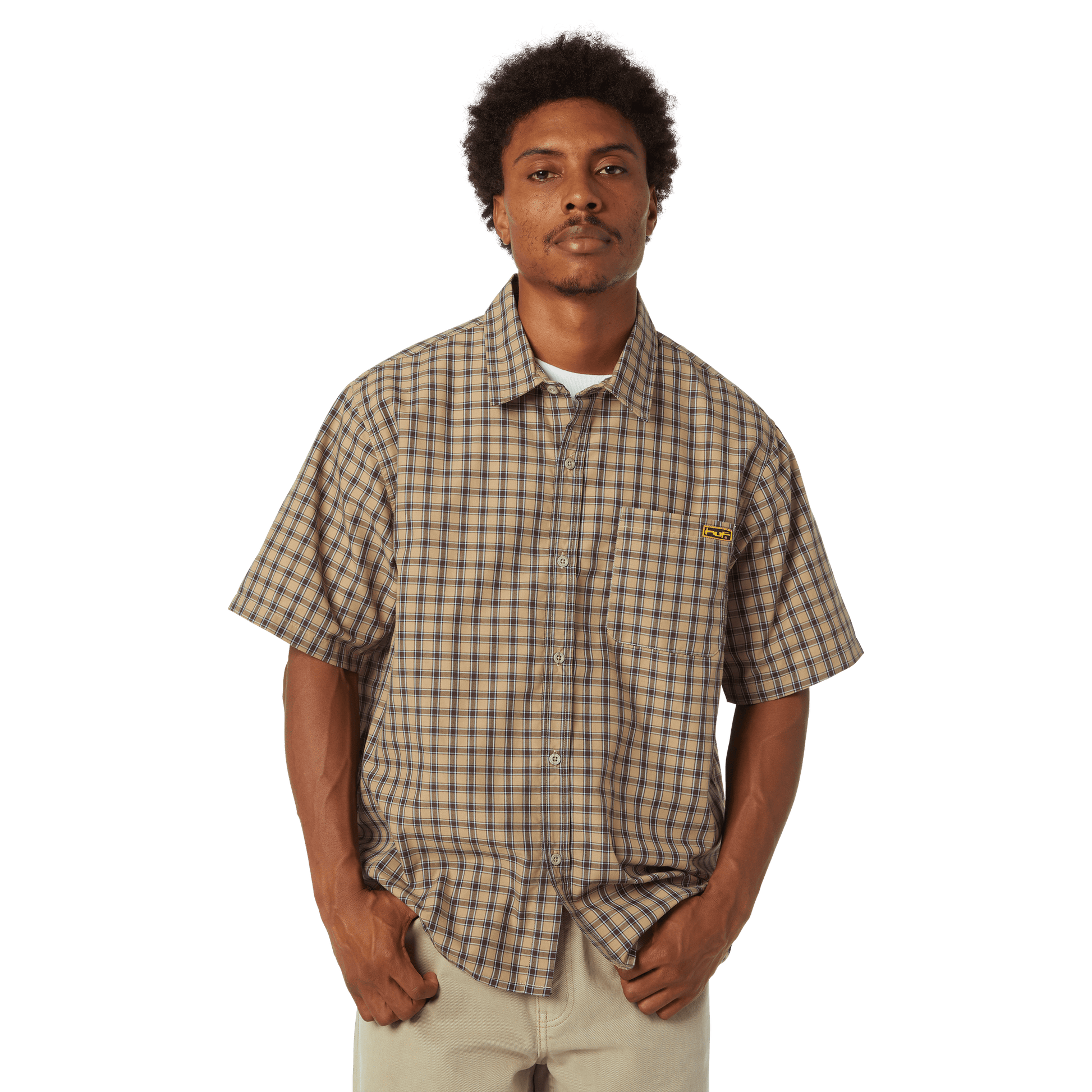 HUF Stretch Micro Plaid Shirt Clay