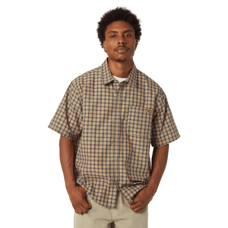 HUF Stretch Micro Plaid Shirt Clay