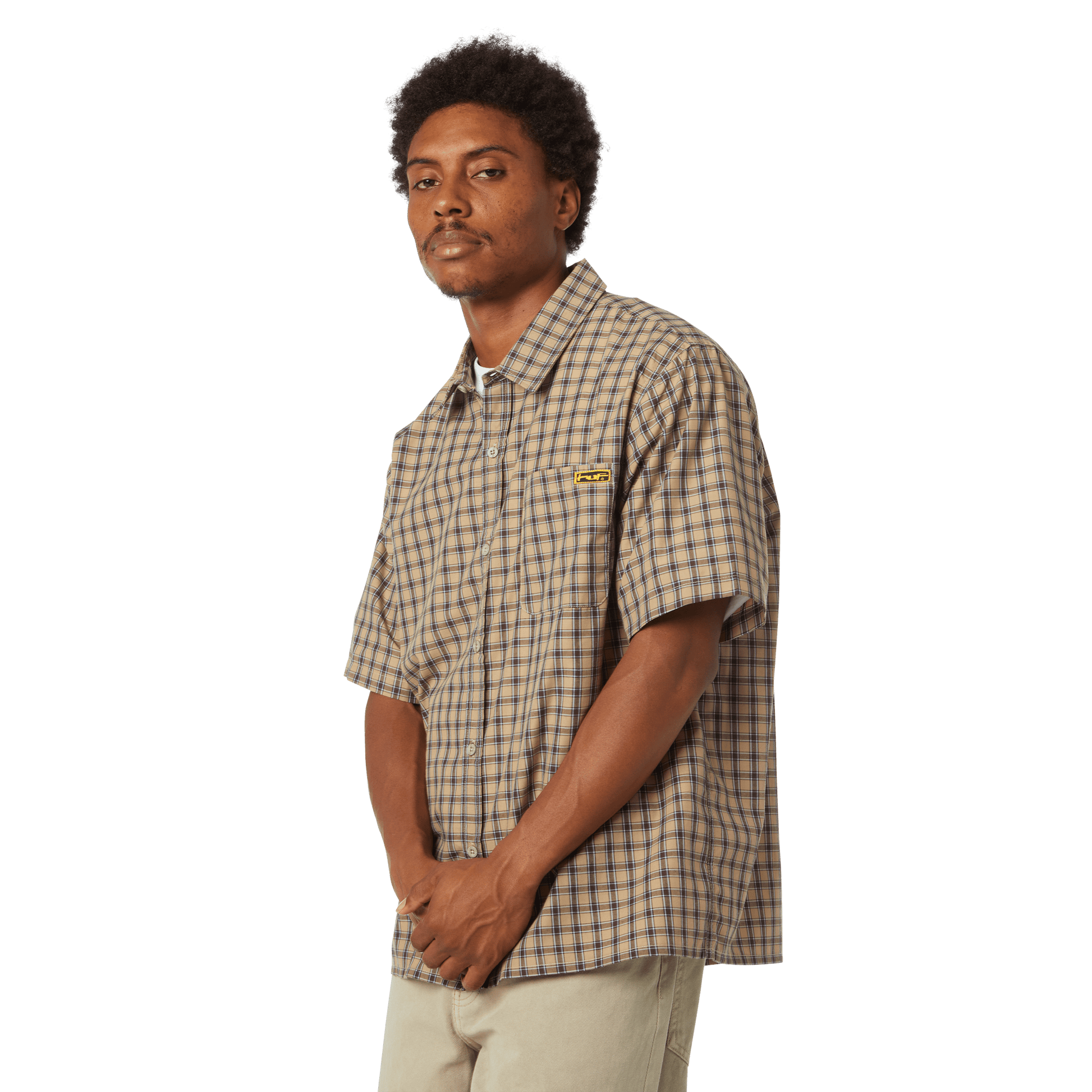 HUF Stretch Micro Plaid Shirt Clay