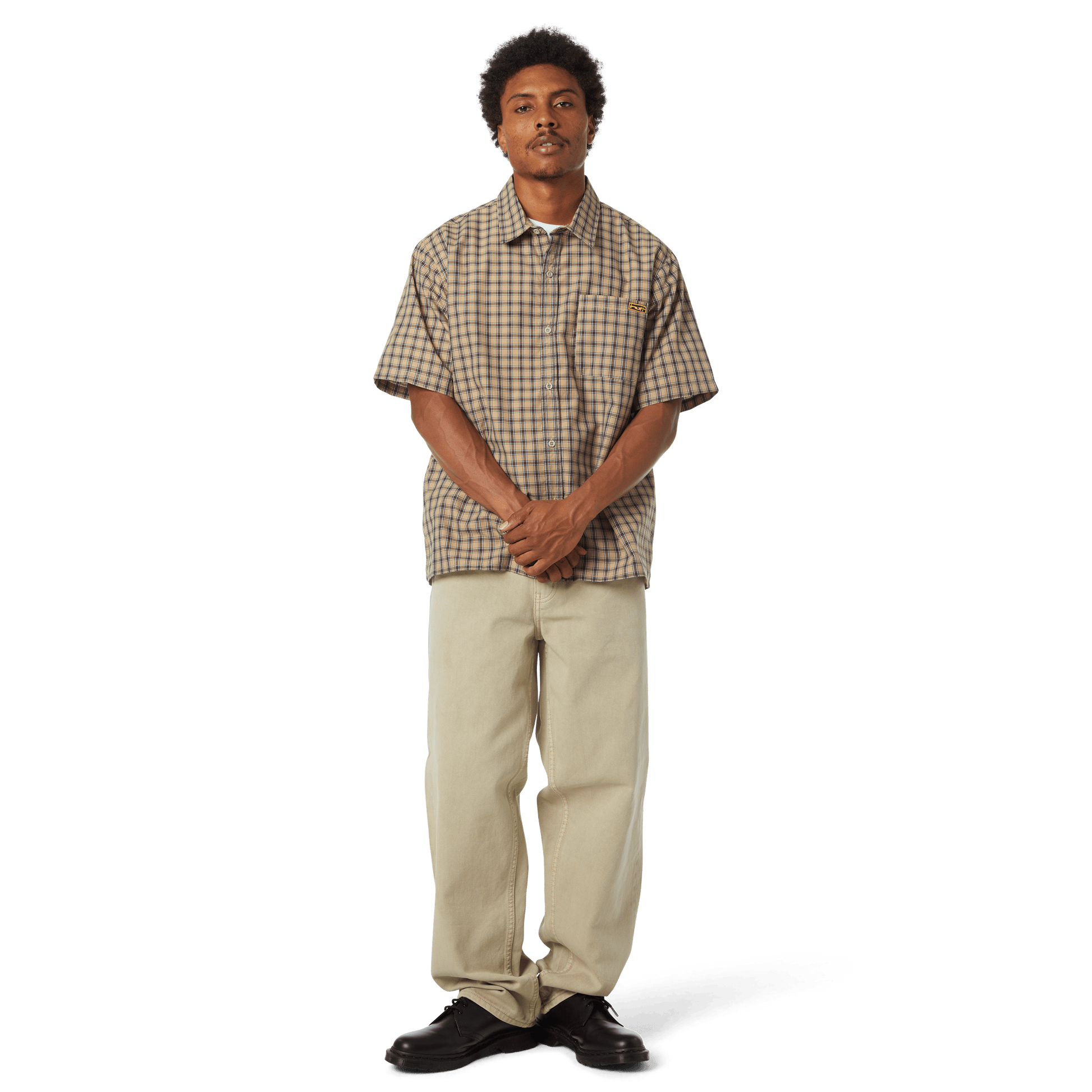 HUF Stretch Micro Plaid Shirt Clay
