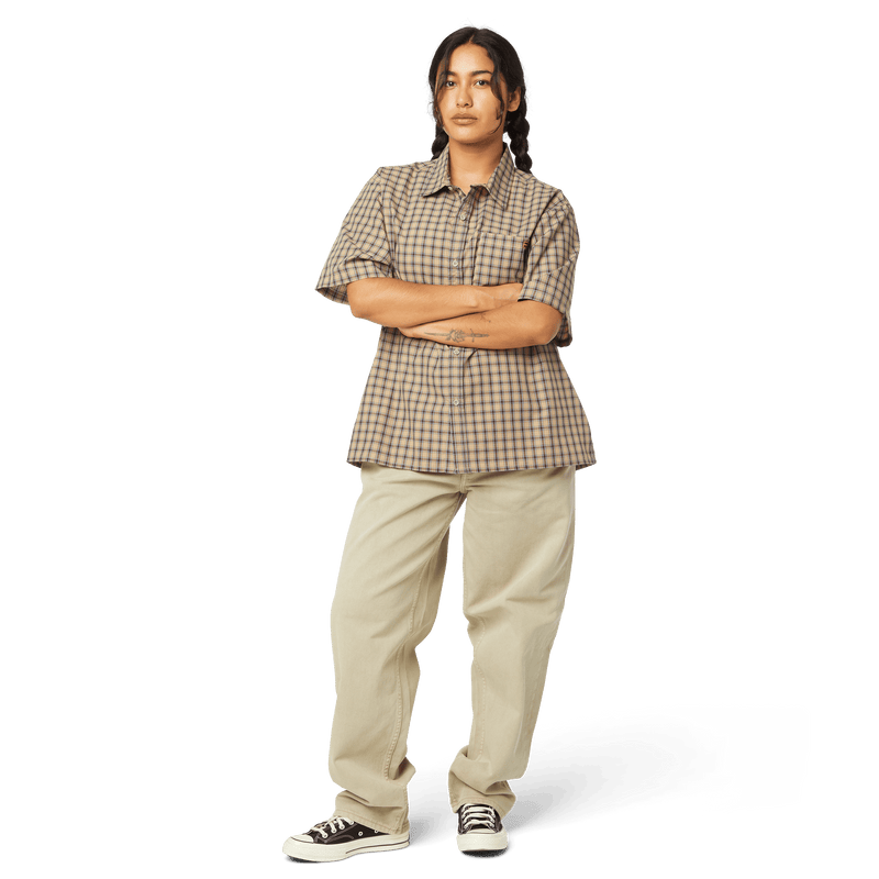 HUF Stretch Micro Plaid Shirt Clay