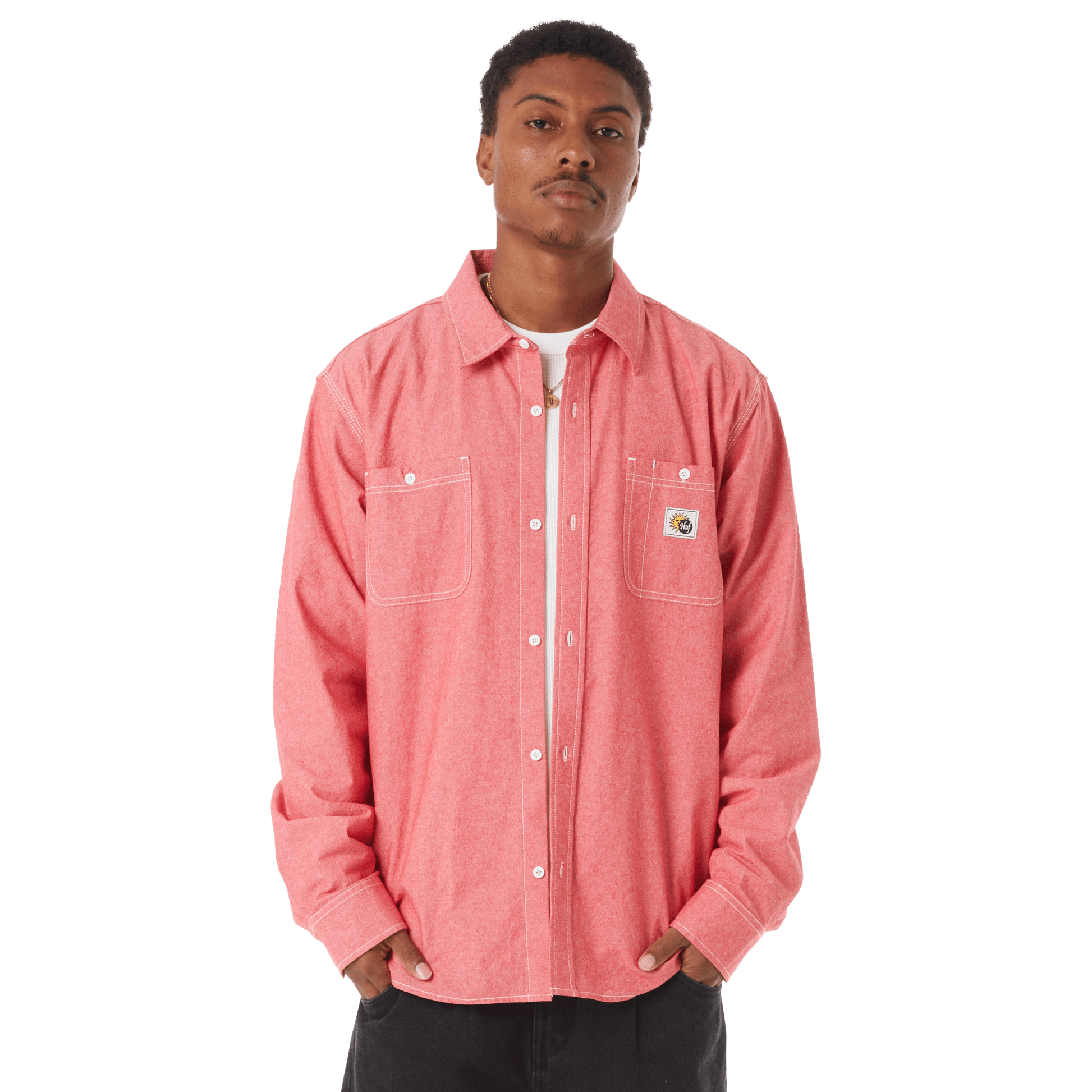 Huf Total Eclipse Chambray Shirt Red