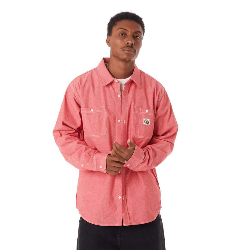 Huf Total Eclipse Chambray Shirt Red