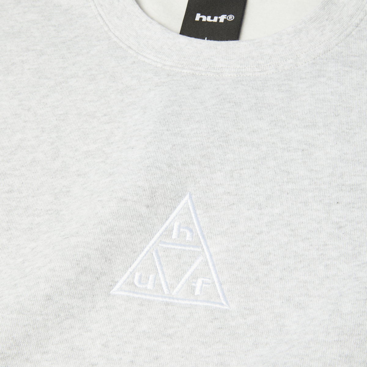 HUF Triple Triangle Embroidered Crewneck Sweatshirt Heather Grey/White