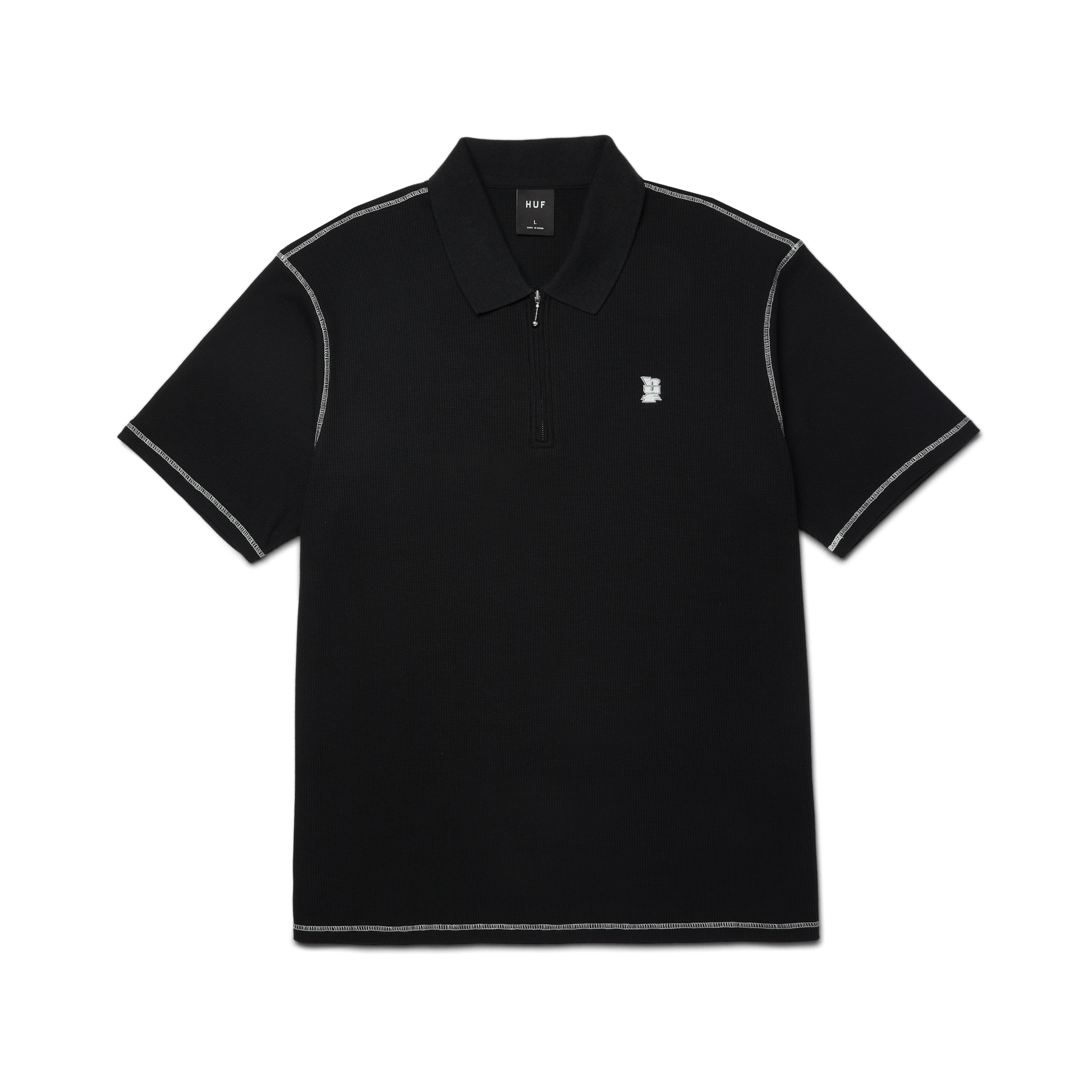 Huf Waffle Knit Contrast Polo Top Black