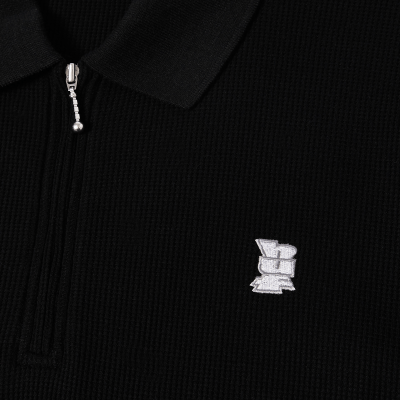 Huf Waffle Knit Contrast Polo Top Black