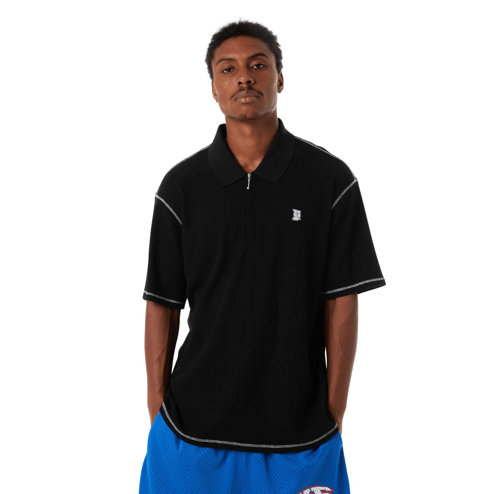Huf Waffle Knit Contrast Polo Top Black