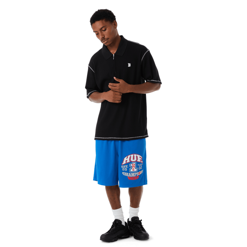 Huf Waffle Knit Contrast Polo Top Black