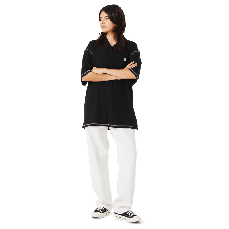Huf Waffle Knit Contrast Polo Top Black