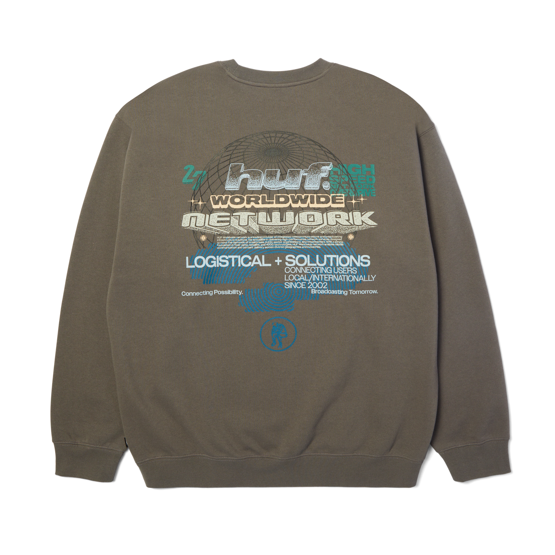 Huf Worldwide Network Crewneck Sweatshirt Dark Earth