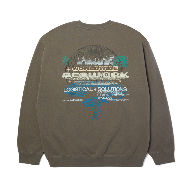 Huf Worldwide Network Crewneck Sweatshirt Dark Earth
