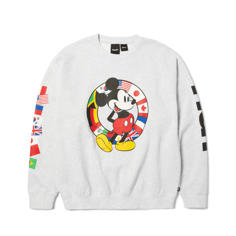 HUF Disney | HUF Mickey Worldwide Tour Crewneck Sweatshirt Heather Grey