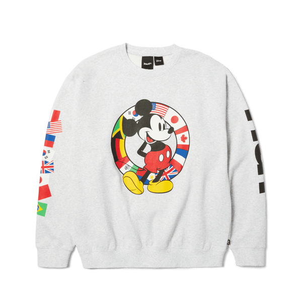 Disney Huf Mickey Worldwide Tour Crewneck Pf00823 - Heather Grey